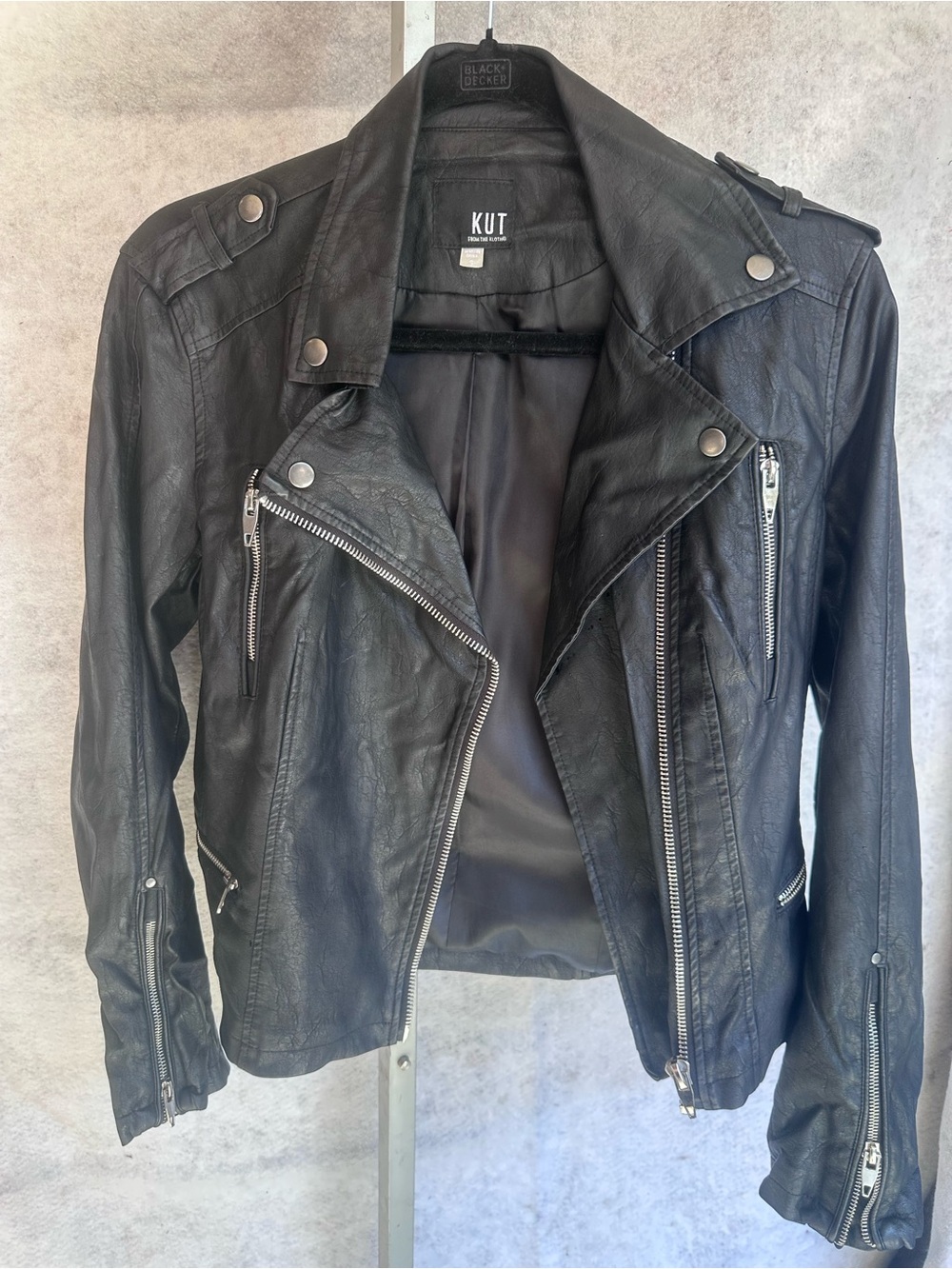 Kut from the Kloth Black Faux Leather Moto Biker Jacket